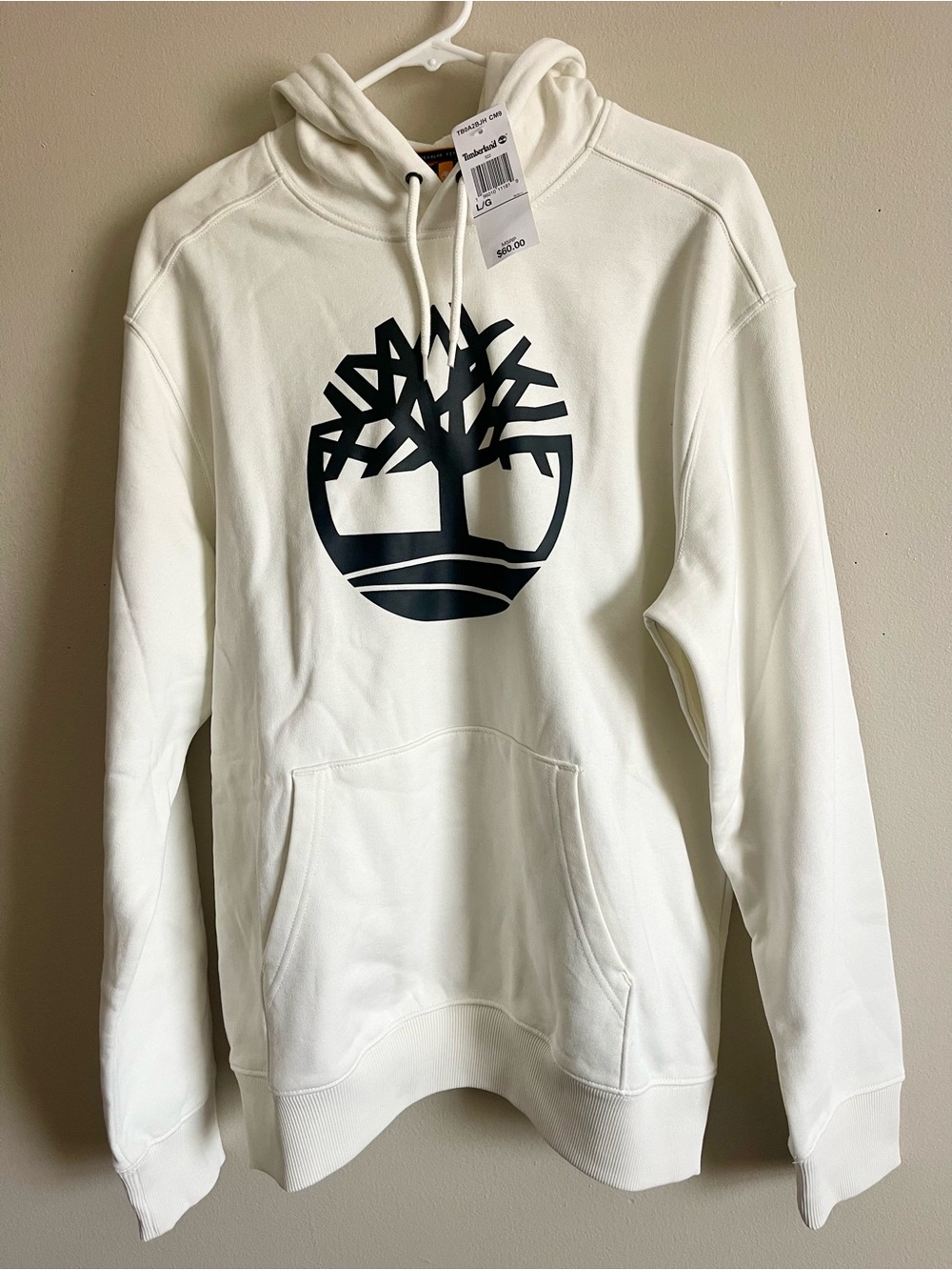 Timberland White Crewneck Hoodie with Black Tree Logo Size L